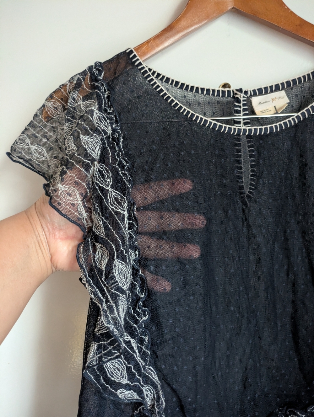 Anthropologie Meadow Rue Lace Polka Dot Sheer Blouse XL - Picture 7 of 16